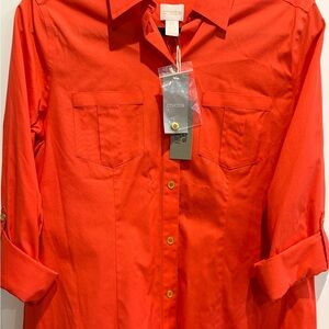 Chicos Blouse Top Button Down Shirt Size 0 US 2-4 Coral No Iron Stretch New NWT